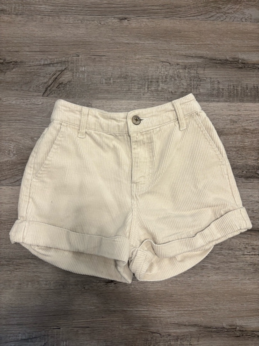 Forever 21 Cream Corduroy High-Waist Rolled-Hem Shorts